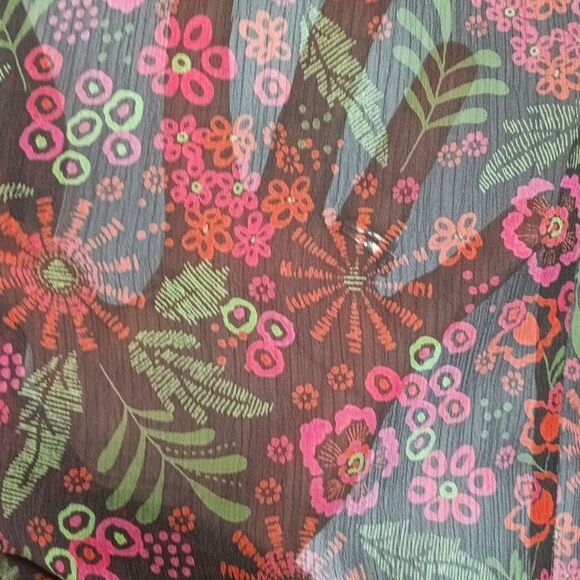 Apt 9 sheer floral long-sleeve velvet trim boho top sz L - Picture 9 of 13